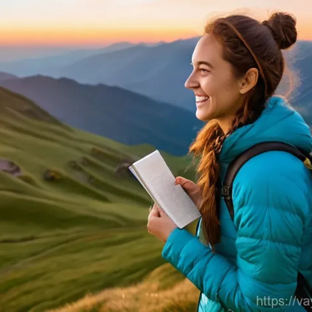 가치 기반 재정계획의 필요성 및 효과 - A joyful young woman, in her late 20s, with a warm smile, stands on a breathtaking mountaintop overl...