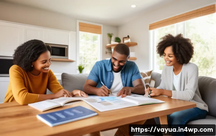 가치 중심의 재정 관리와 개인적 가치관 - A modern, cozy family living room scene showing a diverse family spending quality time together; chi...