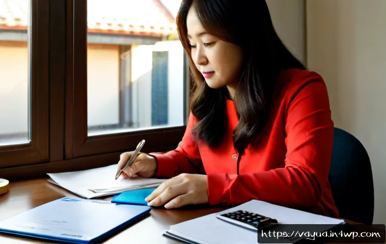 Home 17 가치 중심의 재정적 결정 사례 연구 - Photorealistic financial decision case study scene, a thoughtful middle-aged woman at a clean home o...